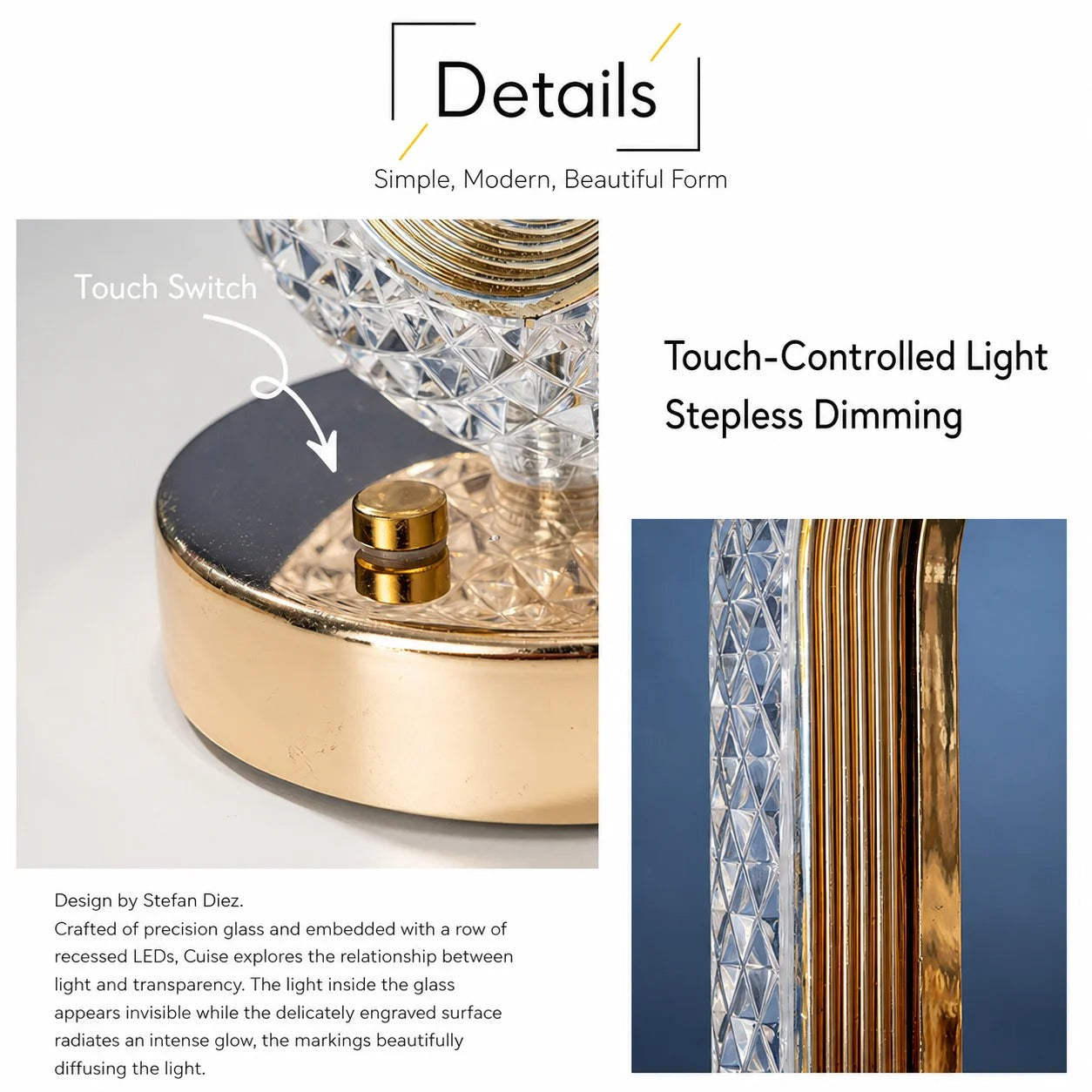 Oval Rechargeable Crystal Touch Lamp