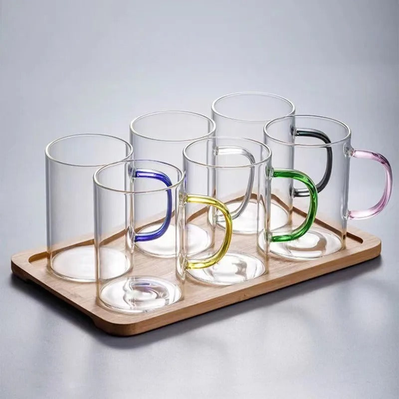 6 Pcs Colour Handle Cups 350ml With Box