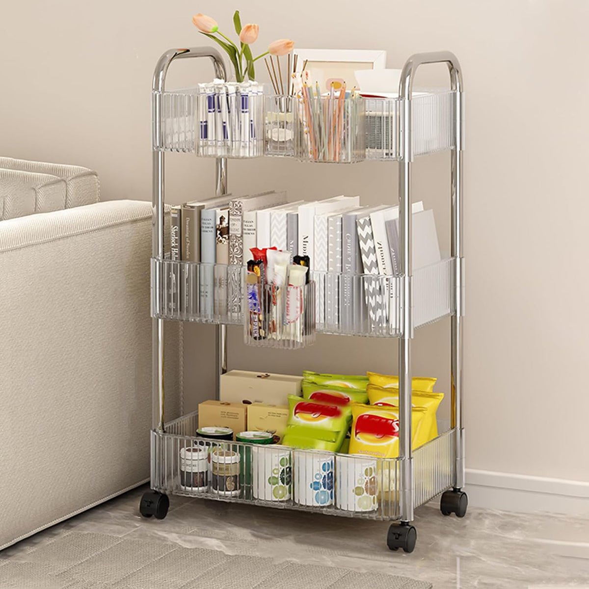 3 Tier Acrylic Rolling Utility Cart