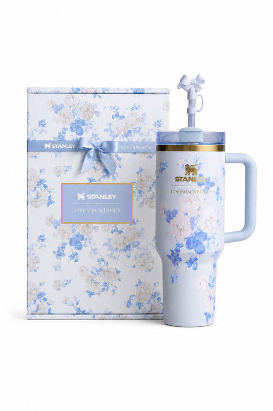 Stanley Floral Tumbler with Gift Box – Elegant Blue Blossom Edition