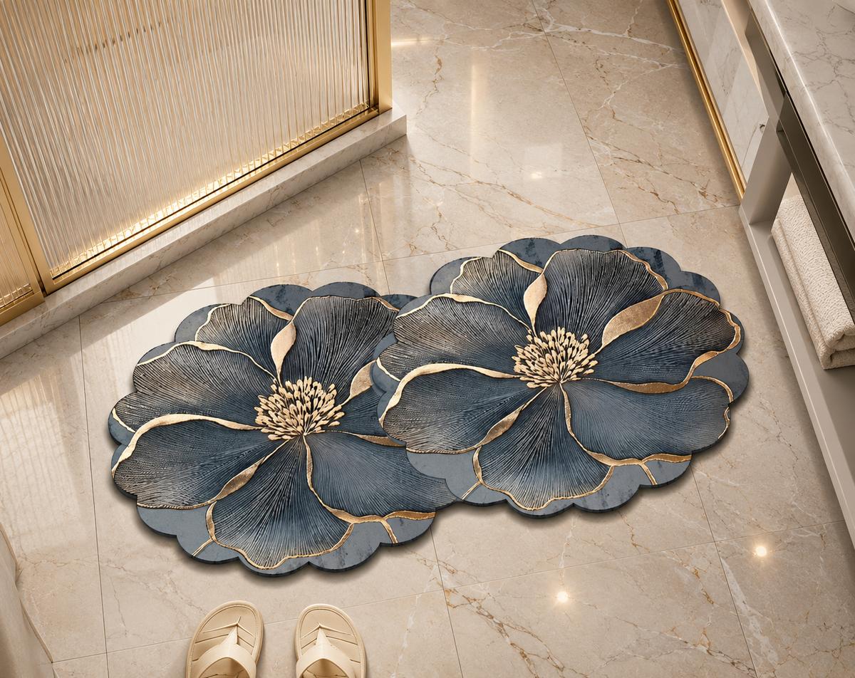 Anti Slip Gold Floral Pattern Bath Mat