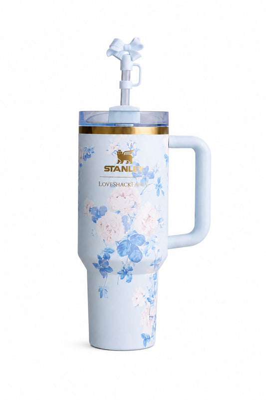 Stanley Floral Tumbler with Gift Box – Elegant Blue Blossom Edition