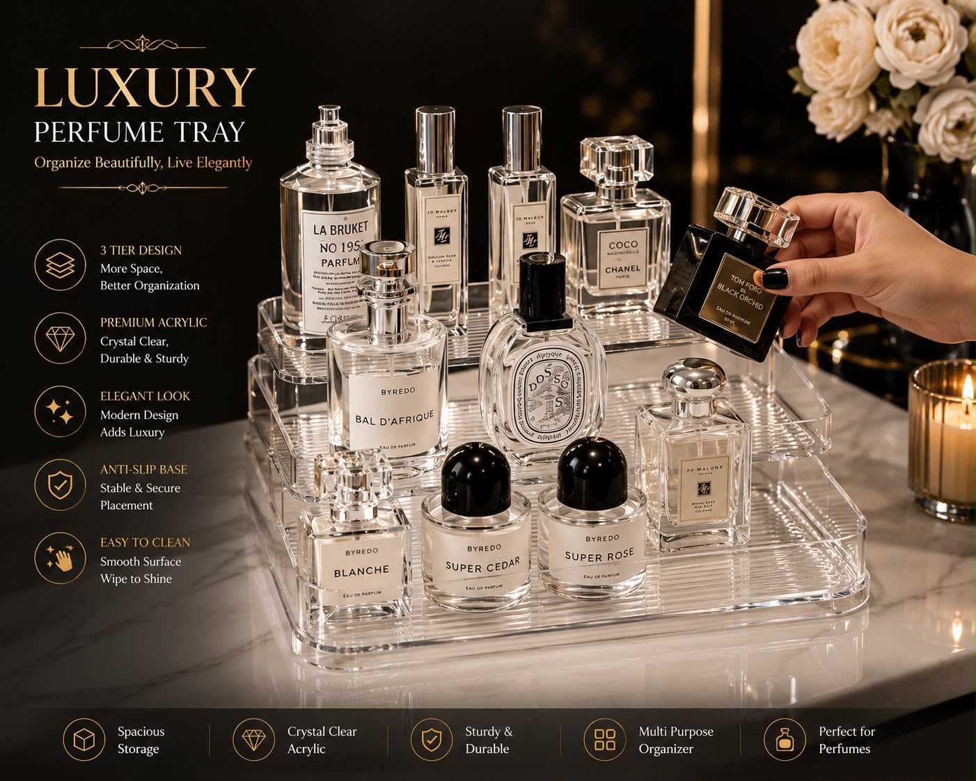 Acrylic 3 Layer Perfume Tray