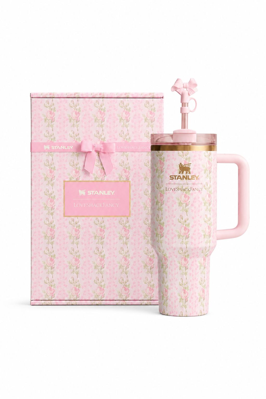 🌸 Stanley Floral Tumbler with Gift Box – Elegant Pink Edition 🌸