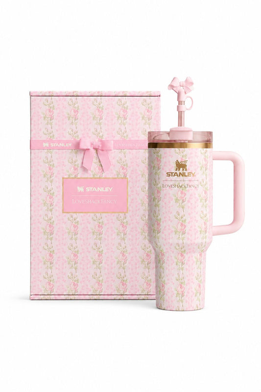 🌸 Stanley Floral Tumbler with Gift Box – Elegant Pink Edition 🌸