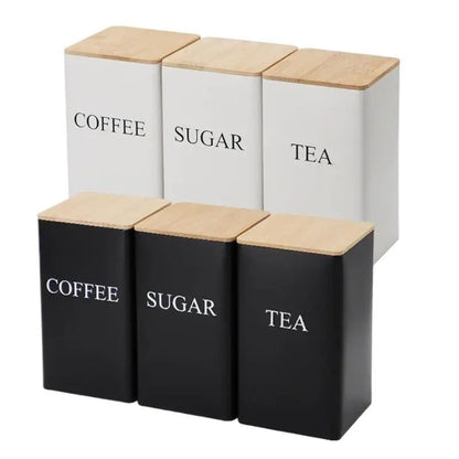 Tea Coffee Sugar Jar Tin Material 3 Pcs