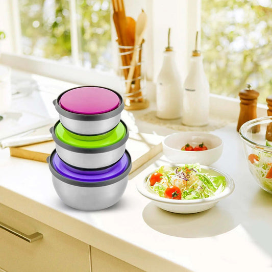 Stainless Steel Colorful 3pcs Bowl Set