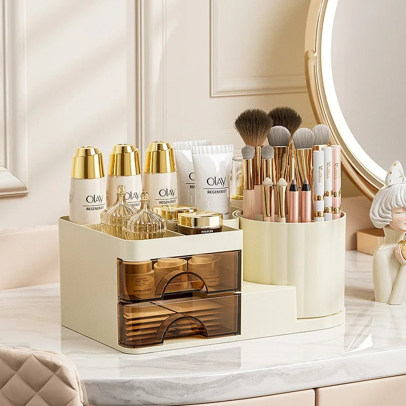 Desktop Cosmetic Organizer With Brush Holder