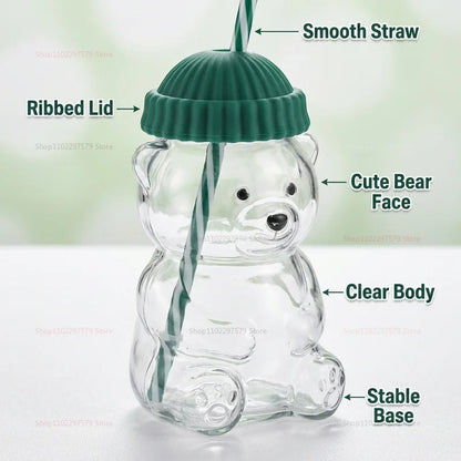 Bear Shaped Glass Tumbler with Lid & Straw