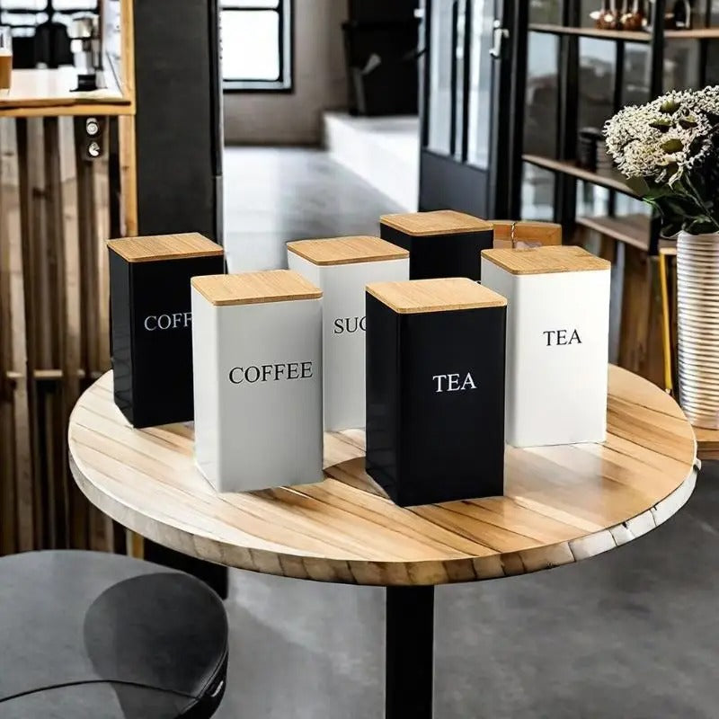 Tea Coffee Sugar Jar Tin Material 3 Pcs