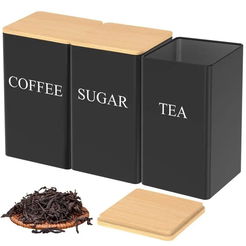 Tea Coffee Sugar Jar Tin Material 3 Pcs