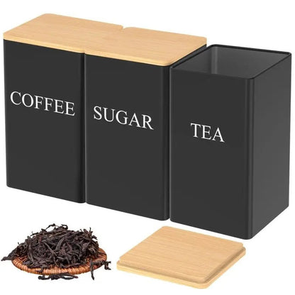 Tea Coffee Sugar Jar Tin Material 3 Pcs