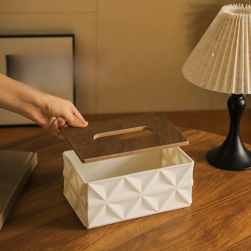 Tissue Box With Wooden Lid