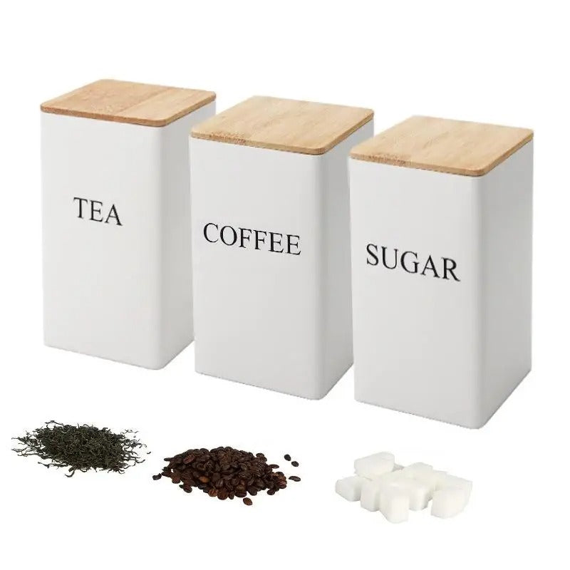 Tea Coffee Sugar Jar Tin Material 3 Pcs
